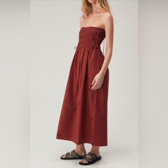 New NASTY GAL Smocked Strapless Cotton Midi Dress Size 8 - Picture 10 of 10